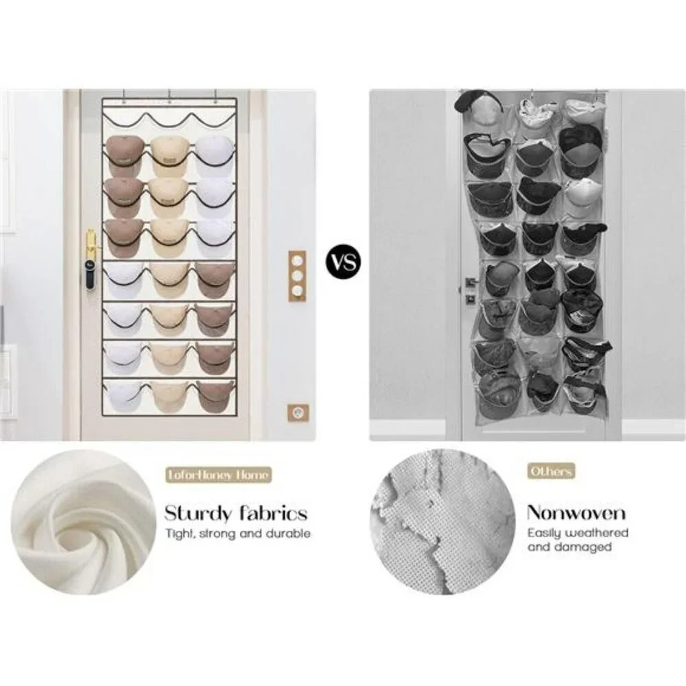 Over Door Hat Organizer 24 Pocket Baseball Cap Holder Hanging Closet Storage